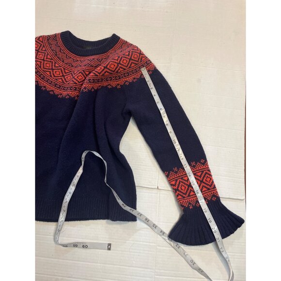 J. Crew Womens Wool/Nylon Sweater Size S Fair Isle Pattern Navy/orange bell - Picture 10 of 10